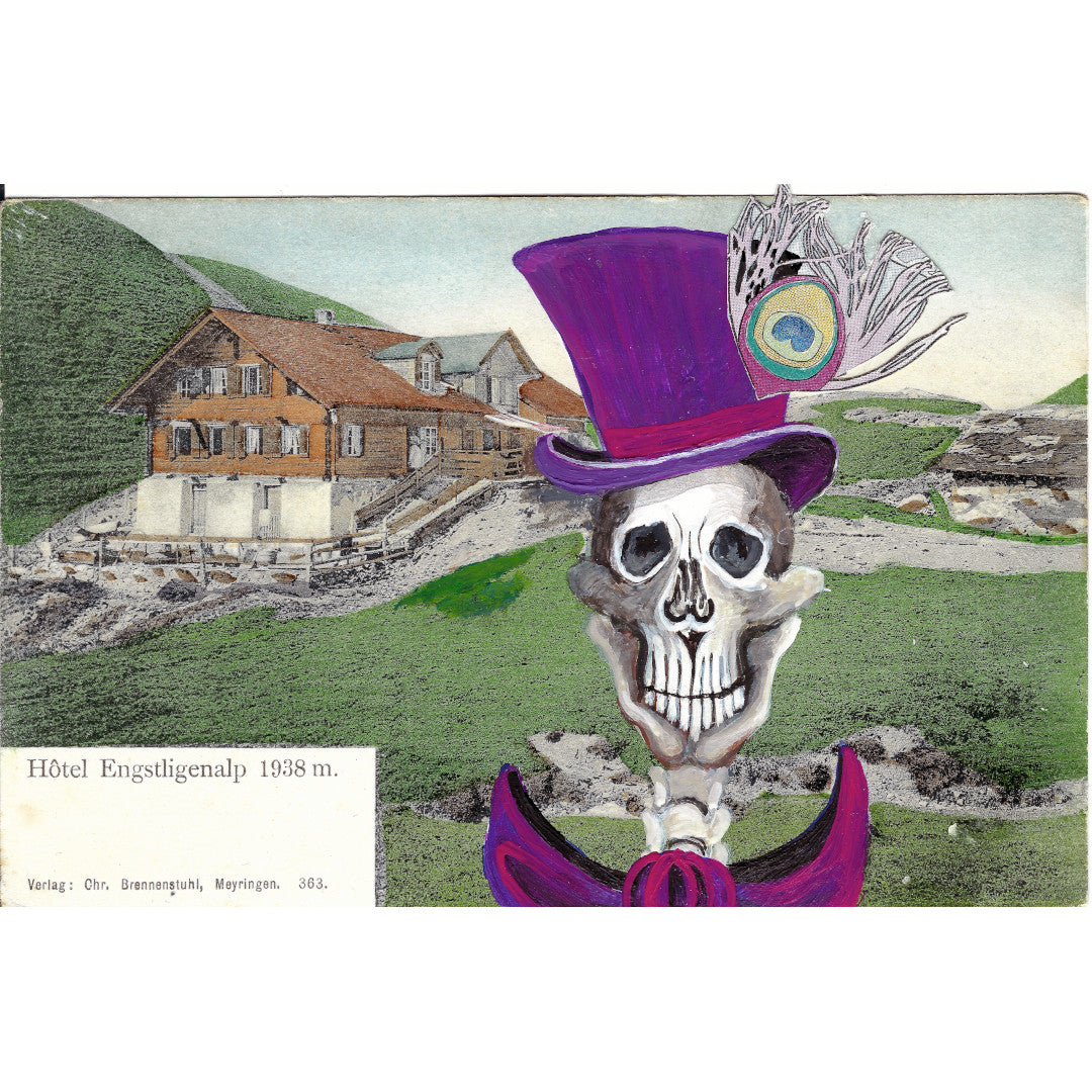 Skeletn with purple top hat