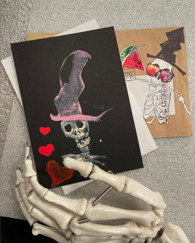 New Years greeting card with skeleton